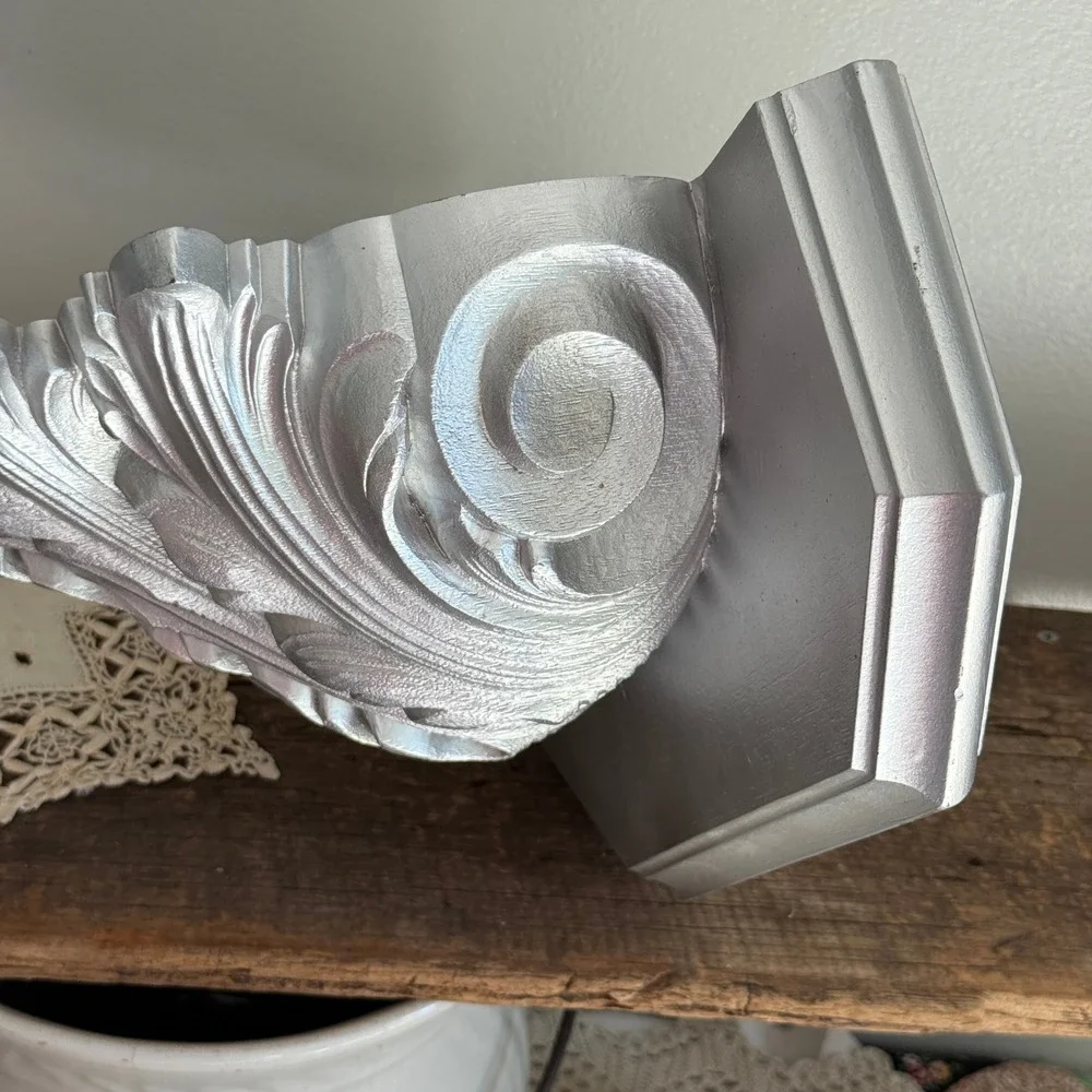 Vintage Silver Acanthus Leaf Wall Corbel Floating Shelf Ornate Hollywood Regency